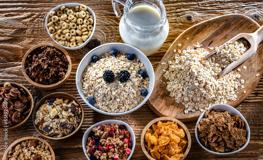 Wall mural composition with different sorts of breakfast cereal products