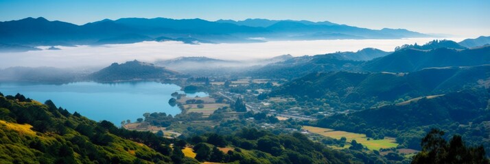 Panoramic View of Bay Area from Mount Tamalpais, California - Countryside and Marin Sea in the Background - obrazy, fototapety, plakaty