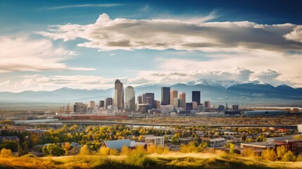 Stapleton Control and Downtown Denver: City Landscape and Urban Architecture Panorama View with...