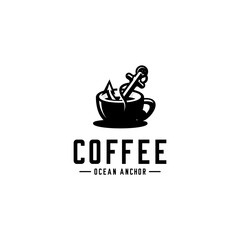 vector ship anchor in a cup of coffee, coffee cafe logo