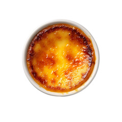 Top view of French food Creme Brulee isolated on a white transparent background  - obrazy, fototapety, plakaty