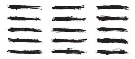 Black paint brush strokes isolated on white background. Paintbrush set template. Grunge texture effect. Graphic design elements grungy painted style concept for banner, flyer, cover, brochure, etc