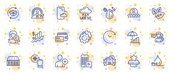 Outline set of Add user, Car leasing and Lgbt line icons for web app. Include Rise price, Mattress, Wallet pictogram icons. Waterproof, Dirty water, Smartphone cloud signs. Web3. Vector
