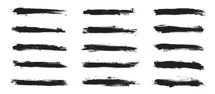 Black paint brush strokes isolated on white background. Paintbrush set template. Grunge texture effect. Graphic design elements grungy painted style concept for banner, flyer, cover, brochure, etc