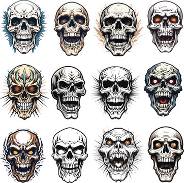 illustration, vector, halloween, head, spooky, anatomy, horror, guitar, human bone, human skeleton, group, fear, music, person, cartoon, color image, , cool, dance, dancing, dead, vector set