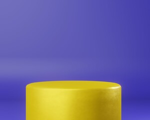 Cylinder podium on blue background. 3d display product abstract minimal scene with geometric podium platform.