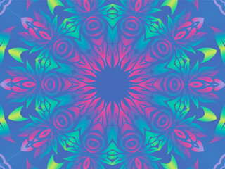 Fototapeta na wymiar Beautiful colourful caleidoscope gradient batik ethnic dayak flowers line art pattern