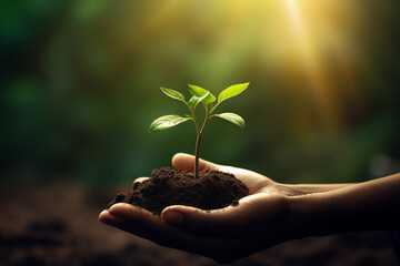 plant ecology concept in hand nature background