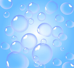 MOVING WATER BUBBLES ILLUSTRATION ON BLUE BACKGROUND