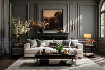beautiful living room in classic interior style luxury home element ornament decorate stylish living room furniture house beauty interior home design background