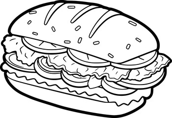 a black and white outline drawing of hotdog