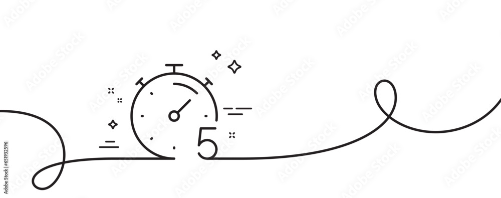 Poster timer 5 minutes line icon. continuous one line with curl. stopwatch time sign. countdown clock symbo