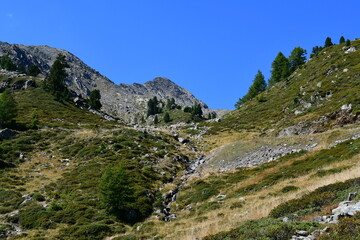 Schöne Landschaft mit Bergen im Ultental in Südtirol 