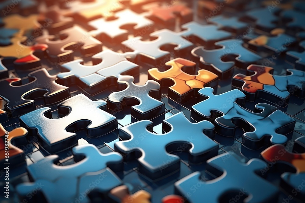 Poster A pile of puzzle pieces with one missing. This image can be used to represent problem-solving, teamwork, challenges, or completing a task. It can also be used in educational materials or articles abou