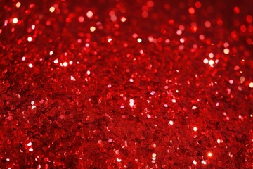 A vibrant close-up image showcasing a sparkling red glitter background. Perfect for adding a touch of glamour and festivity to your designs and projects.