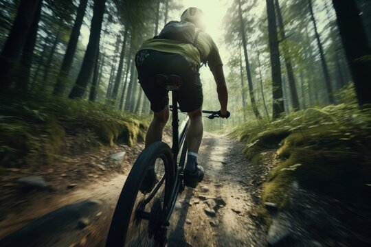 A man is pictured riding a bike down a dirt road. This image can be used to depict outdoor activities or transportation.
