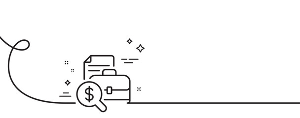 Accounting report line icon. Continuous one line with curl. Audit sign. Check finance symbol. Accounting report single outline ribbon. Loop curve pattern. Vector