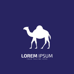 white Camel Illustration Animal Logo Silhouette vector icon on blue background