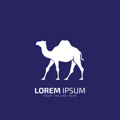 white Camel Illustration Animal Logo Silhouette on blue background