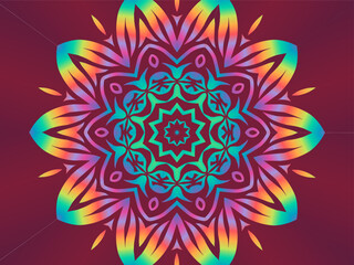 Beautiful colourful caleidoscope gradient batik ethnic dayak flowers line art pattern