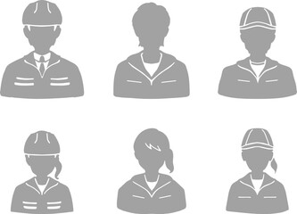 作業服を着た男女のシルエットイラストセット　グレー