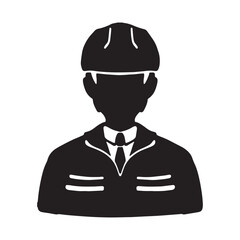 作業服にヘルメットを被った男性のシルエットイラスト　黒