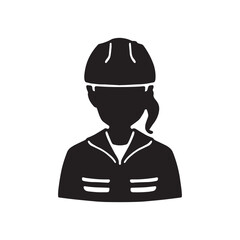 作業服にヘルメットをかぶった女性のシルエットイラスト