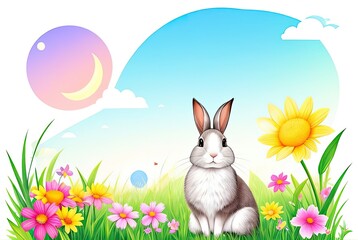 Fototapeta premium Festive Bunny in a Colorful Springtime Celebration. Generative Ai