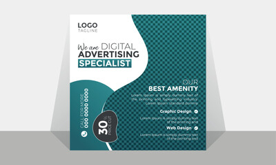 modern vector business social media post template or corporate web banner design with space to add pictures	