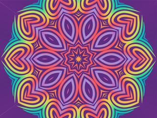 Beautiful colourful caleidoscope gradient batik ethnic dayak flowers line art pattern