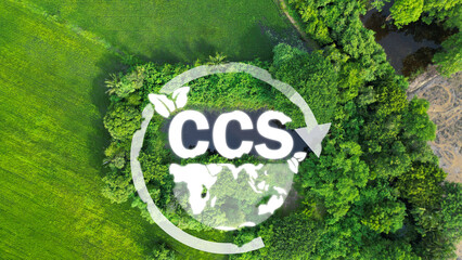 CCS,Carbon Capture Storage with forest background Net Zero Operations Concept Save energy green...