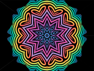 Beautiful colourful caleidoscope gradient batik ethnic dayak flowers line art pattern