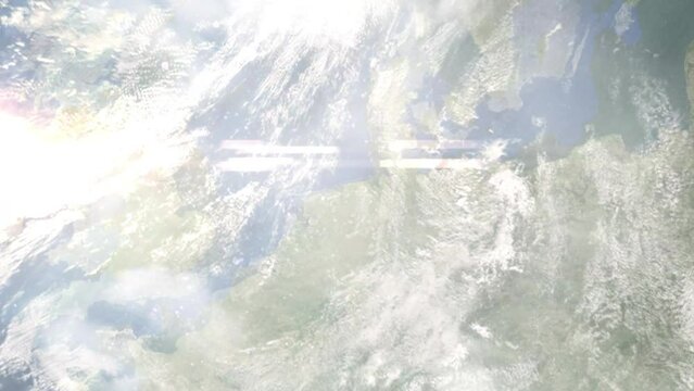 Earth zoom in from space and focus on Emden, Germany. 3D Animation. Background for travel intro.	