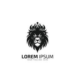 Lion king with crown minimal logo silhouette vector icon on white background