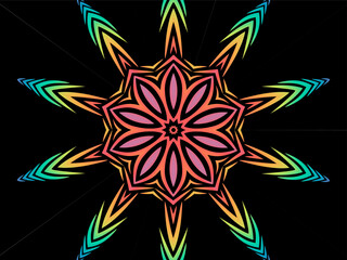 Beautiful colourful caleidoscope gradient batik ethnic dayak flowers line art pattern