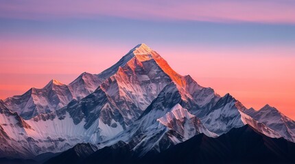 The world's tallest mountain is a sight to behold during twilight.