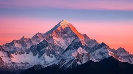 Foto op Plexiglas Lichtroze The world's tallest mountain is a sight to behold during twilight.