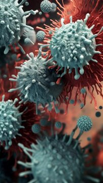 Vertical video macro microscope of a virus reveals the intricate details and patterns of its viral capsid.