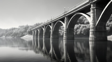 Fototapeta na wymiar A black and white photograph of a bridge over a river
