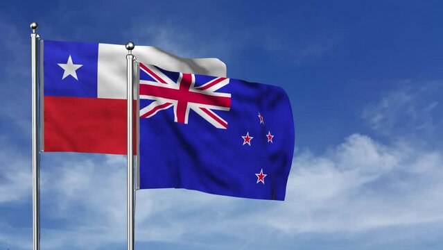 Chile Flag Waving With Flag Of Australia