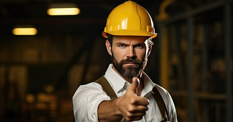 worker man with helmet pointing at you on background - obrazy, fototapety, plakaty