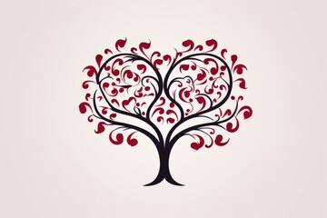 Illustration of a heart-shaped tree covered in vibrant red hearts created with Generative AI technology