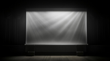Fototapeta premium A black and white image of an old-fashioned projector screen, illuminated by a single spotlight 