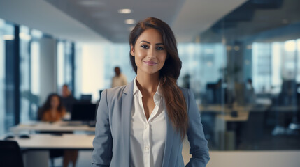 Fototapeta premium Business woman at office smile looking to the camera