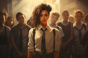 Obraz premium Black Woman Illustration Teacher Occupation Job Workplace Background Generative AI
