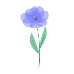 Beautiful blue flower on a white background. Delicate blooming rose. Wildflower drawn in a minimalist style. Vector illustration.