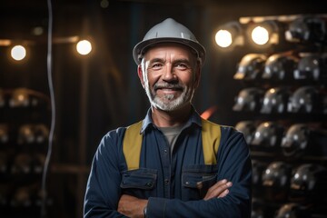 Smart portrait, male senior engineer standing with his arms crossed confidently. - 651947977