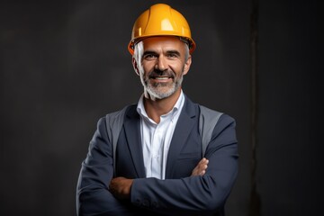 Smart portrait, male senior engineer standing with his arms crossed confidently. - 651947992