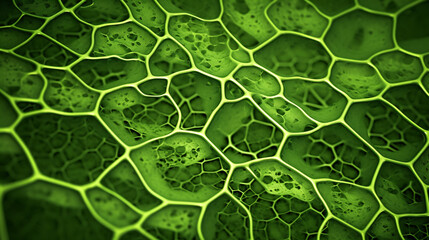 close-up of vibrant green plant cells, creating an abstract science background.