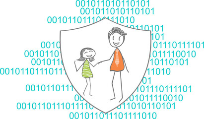 Protection shield for the family's cyber security on a transparent background in PNG format
